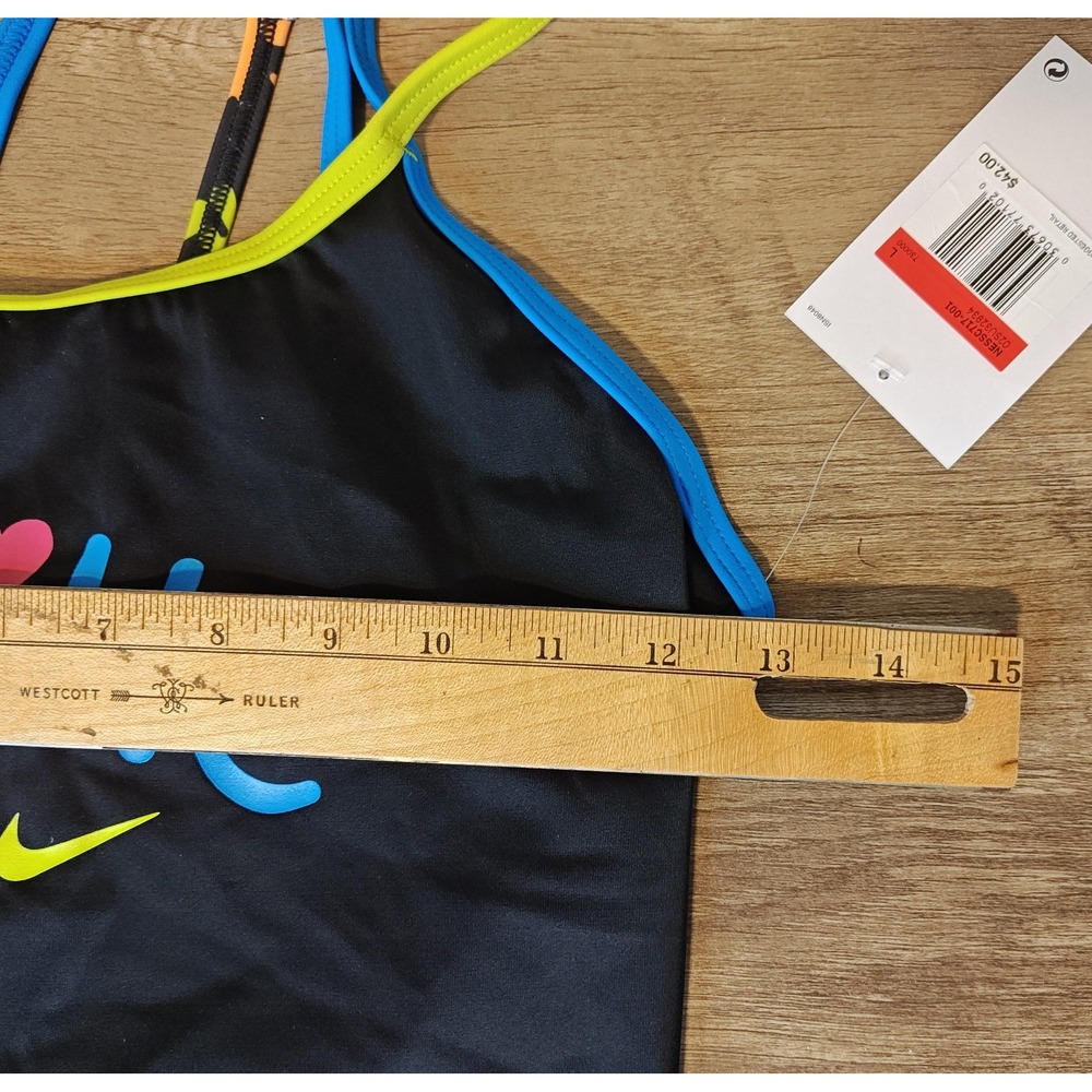 Nike Kids Girls Swim Top Crop Black Blue Pink Neon Green Heart Logo Size L - Picture 7 of 10